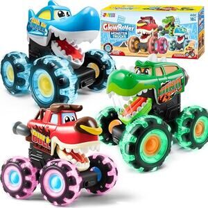 JOYIN 3 Pack Monster Truck Toy - Motion Activated Light Up Cars for Toddlers